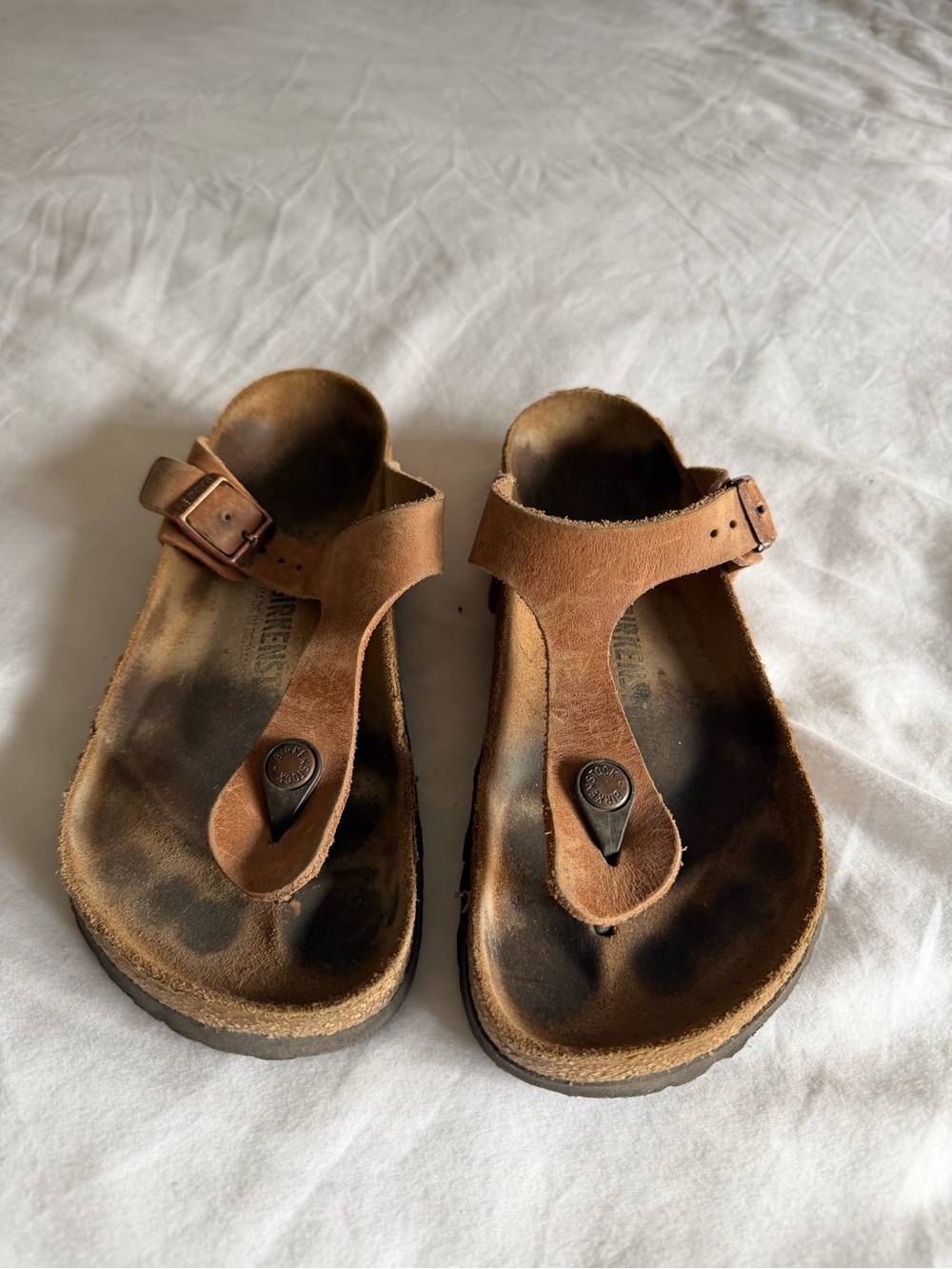 Birkenstock Brown Leather Toe-Post Sandals, size 7